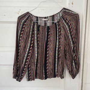 Alice and Olivia Black Floral Peasant Top with Lace